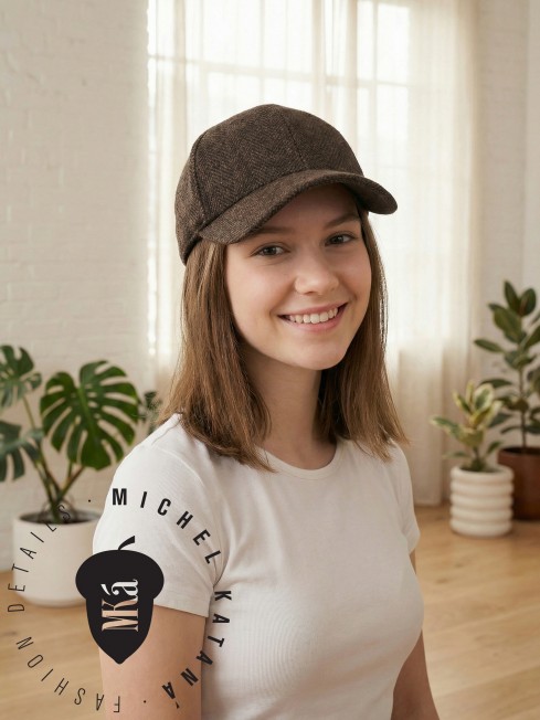 Кепка с козырьком, Бейсболка Мужская-Унисекс TWEED GLASGOW ACORN из твида (Плотная Костюмно-Блейзерная ШЕРСТЬ) TWEED.6-GLASGOW/ACORN